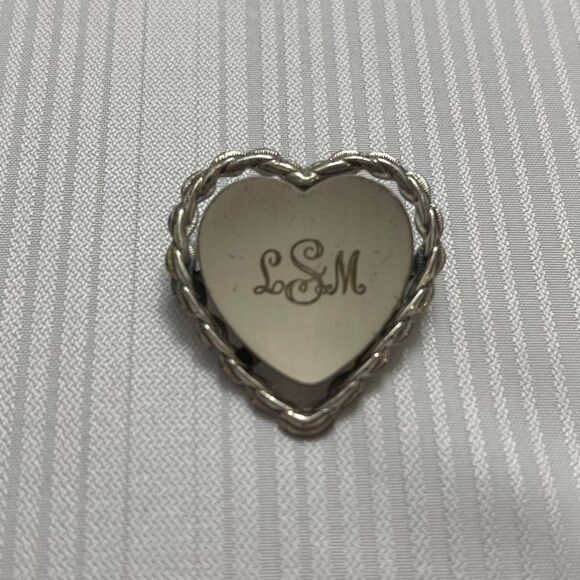 BEAU Sterling Silver LSM Heart Brooch Pin Signed - Picture 2 of 6